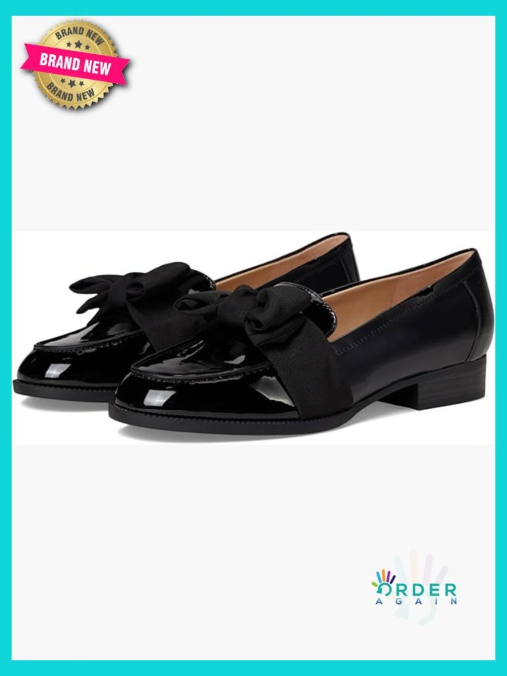 Women's Loafers Bow Accent Patent Shine Low Block Heel Slip-On Shoes Classic